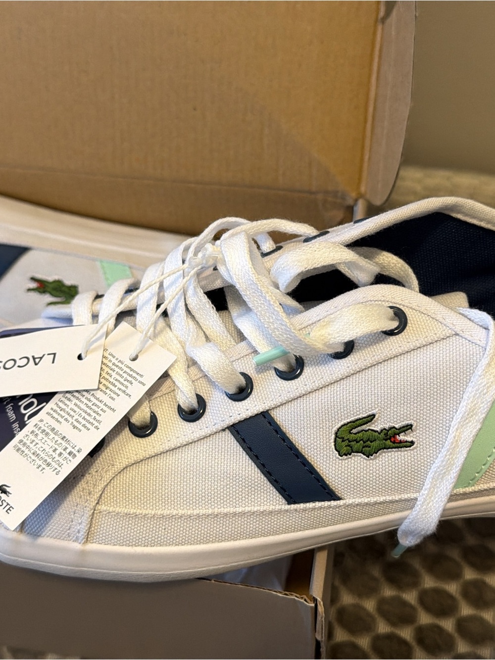 Lacoste White, Navy & Mint Low-Top Sneakers